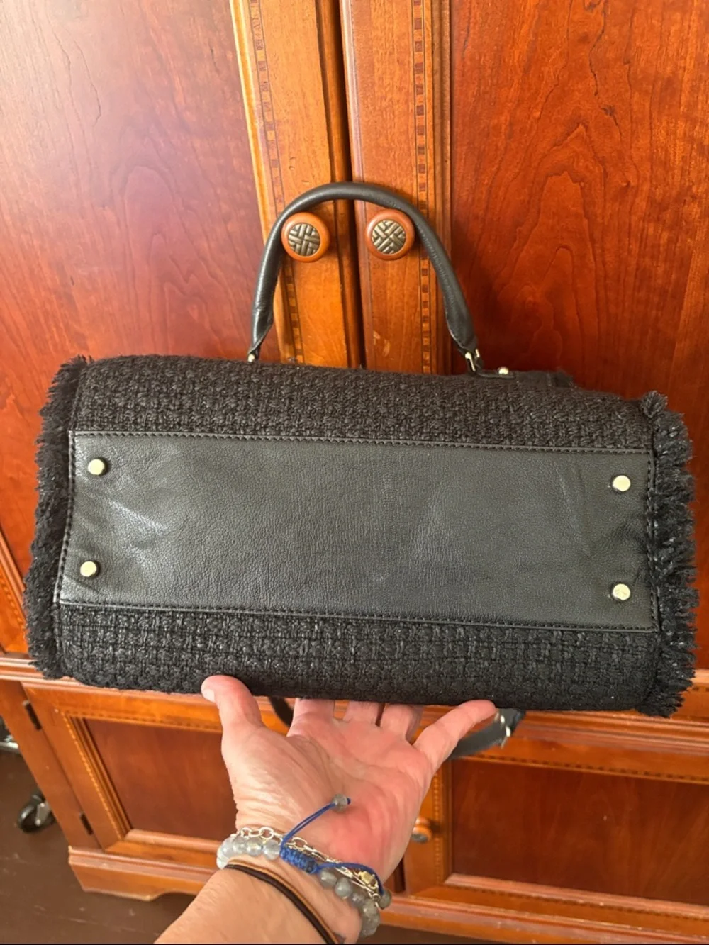 kate spade Black tuxedo hill Nadine Tweed Satchel large with Gold-Tone Turnlock